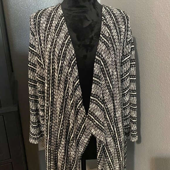Catherines Black & White Open Front Cardigan Sweater 3X 26/28 W 3/4 Sleeve - Picture 2 of 7